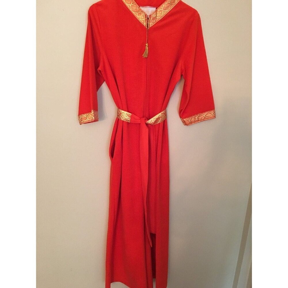 Vintage 1970 Sears at Home Wear, Coral Loungewear Jumpsuit, Velour Orange and Go